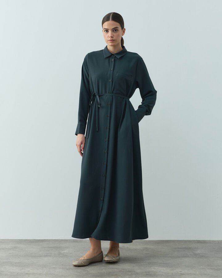 Krep Gömlek Elbise Haki - Aybikestil