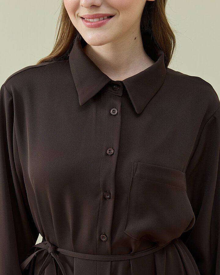 Krep Gömlek Elbise Kahve - Aybikestil (1)