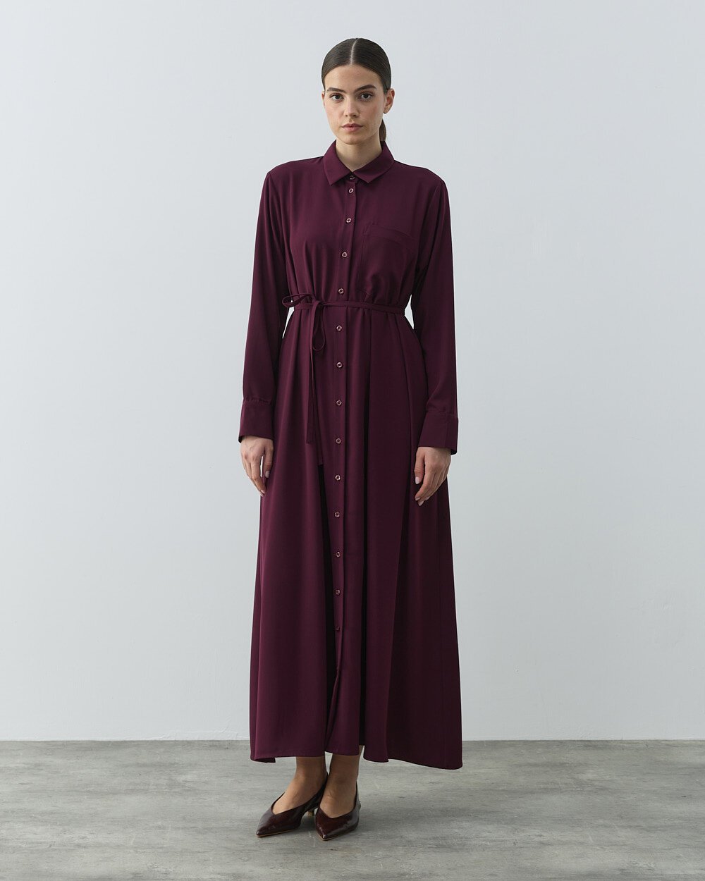 Krep Gömlek Elbise Mürdüm - Aybikestil