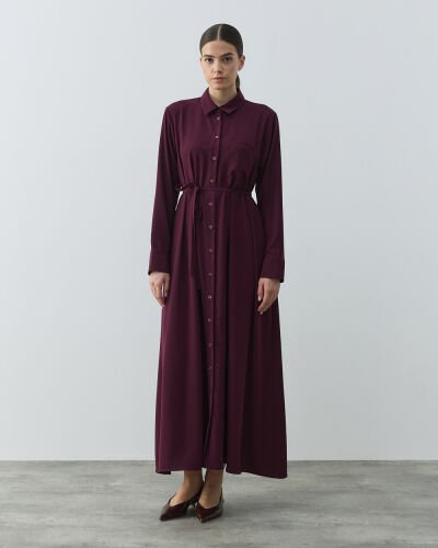 Krep Gömlek Elbise Mürdüm 