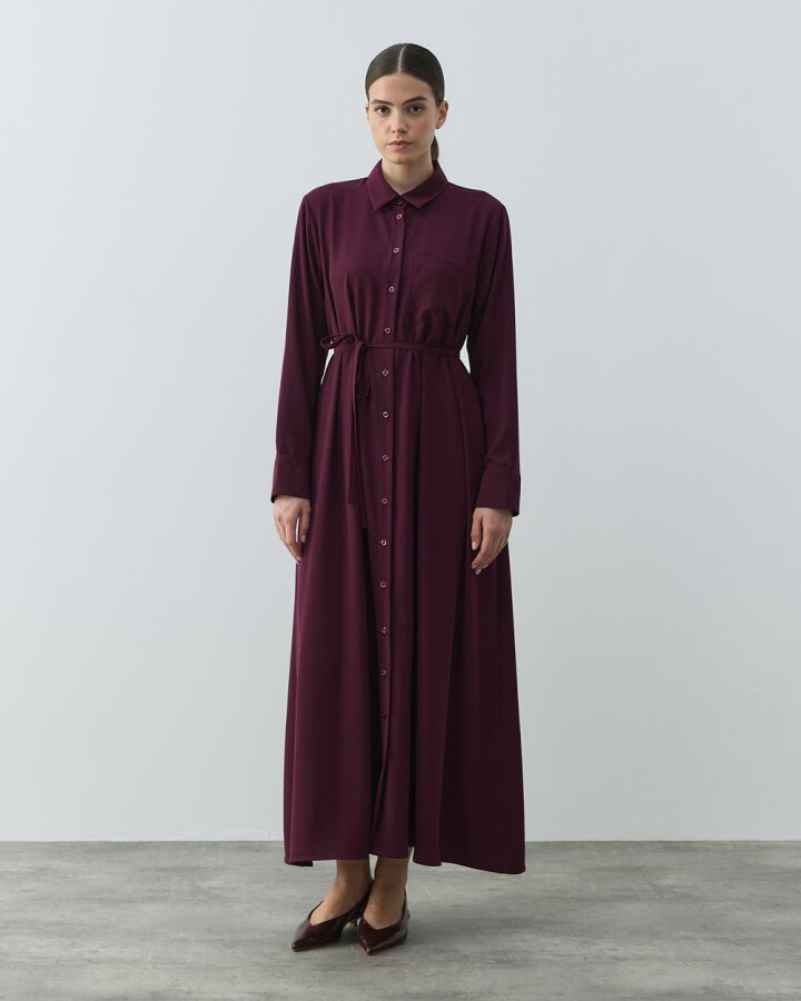 Krep Gömlek Elbise Mürdüm - Aybikestil