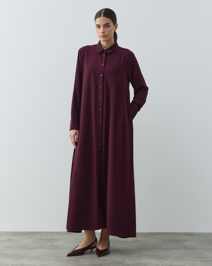 Krep Gömlek Elbise Mürdüm - Aybikestil (1)