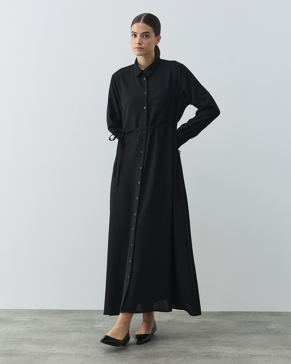 Krep Gömlek Elbise Siyah - Aybikestil