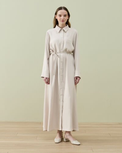 Krep Gömlek Elbise Taş 