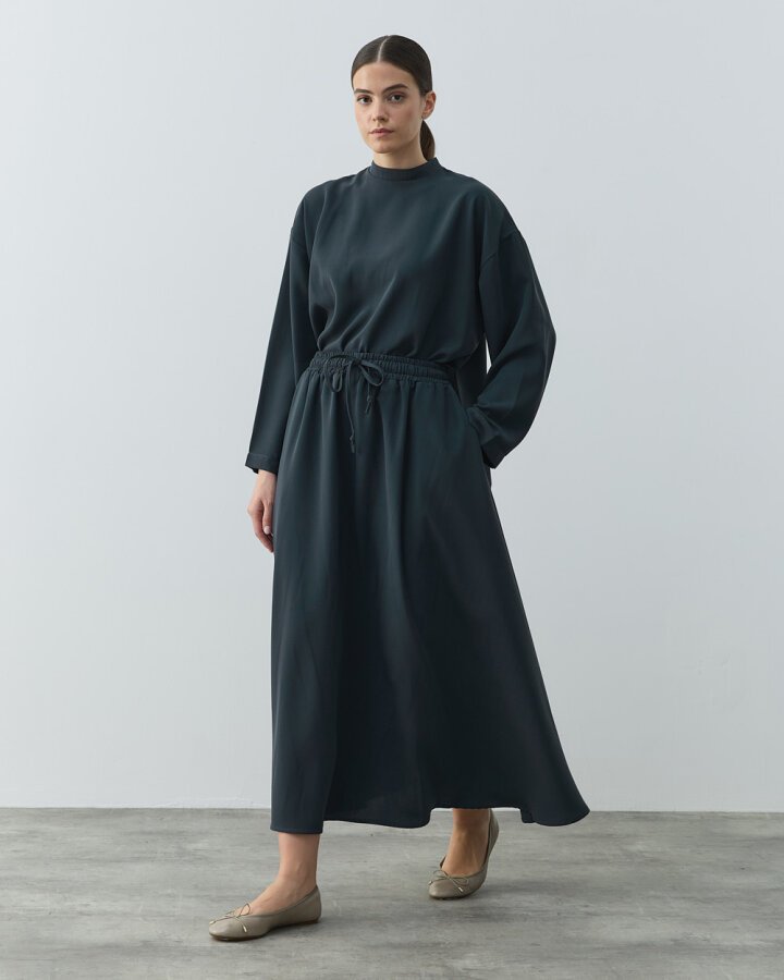 Krep Kloş Vol Etek Haki - (1)