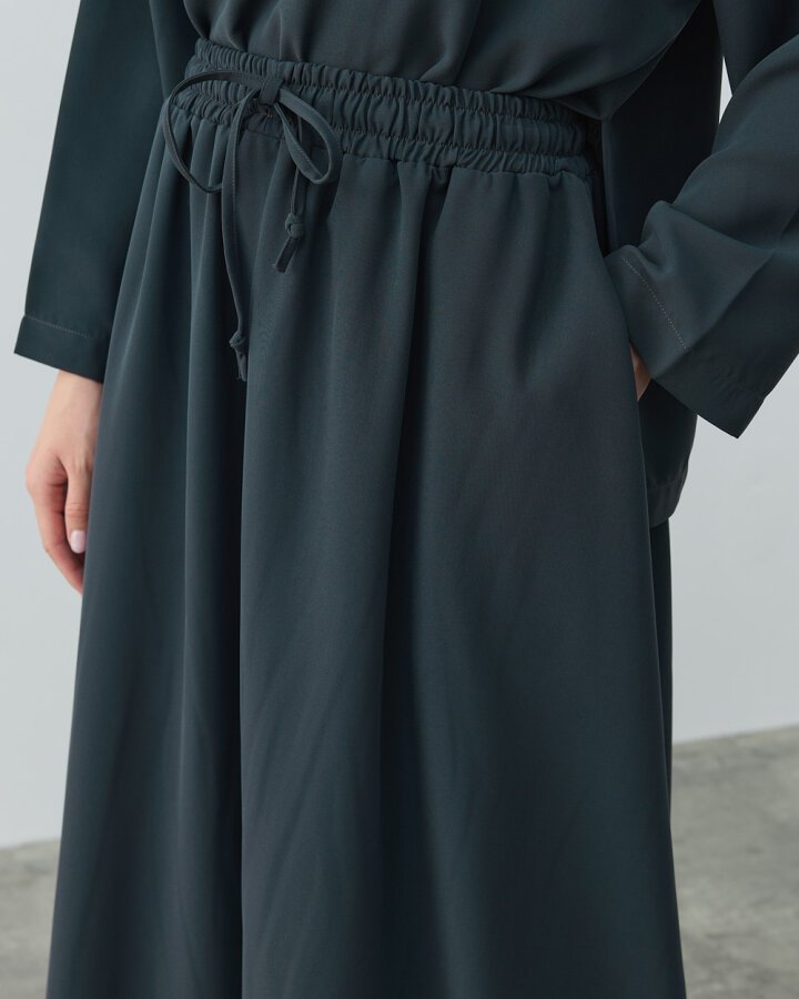 Krep Kloş Vol Etek Haki - (1)