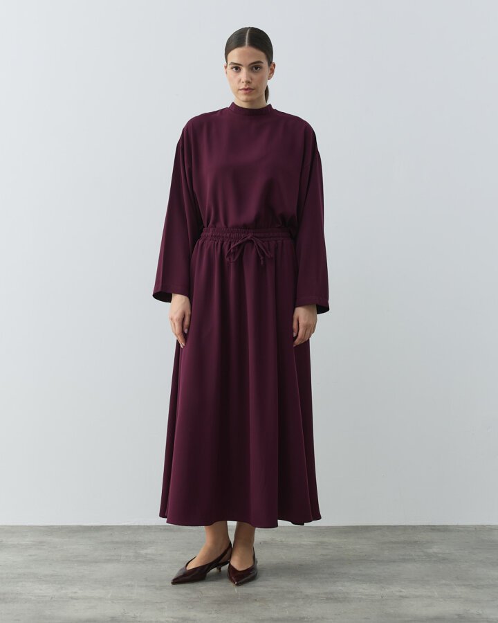 Krep Kloş Vol Etek Mürdüm - (1)