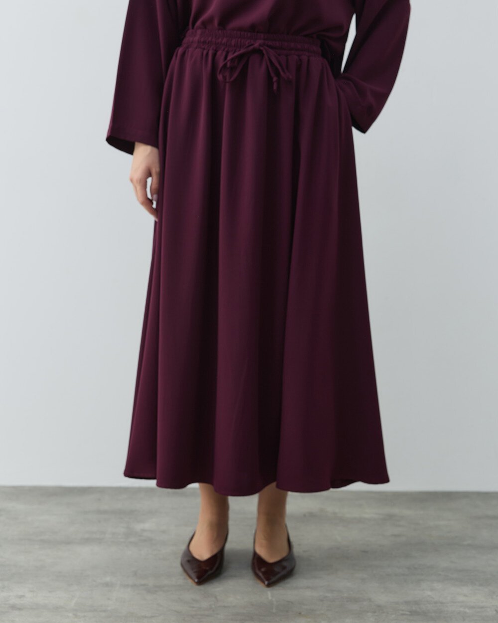 Krep Kloş Vol Etek Mürdüm - 