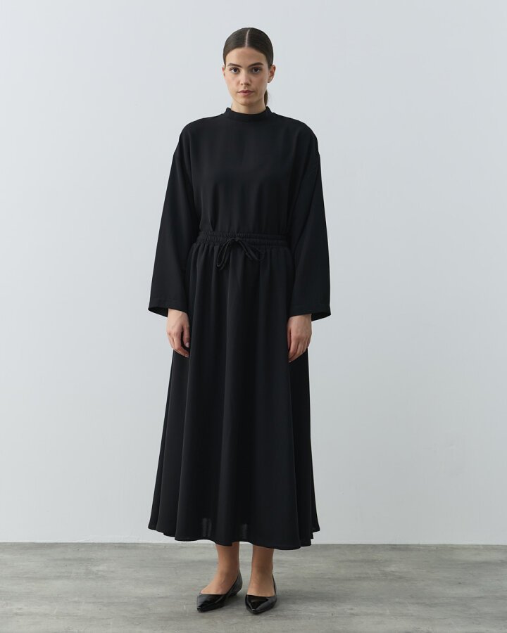 Krep Kloş Vol Etek Siyah - Aybikestil (1)