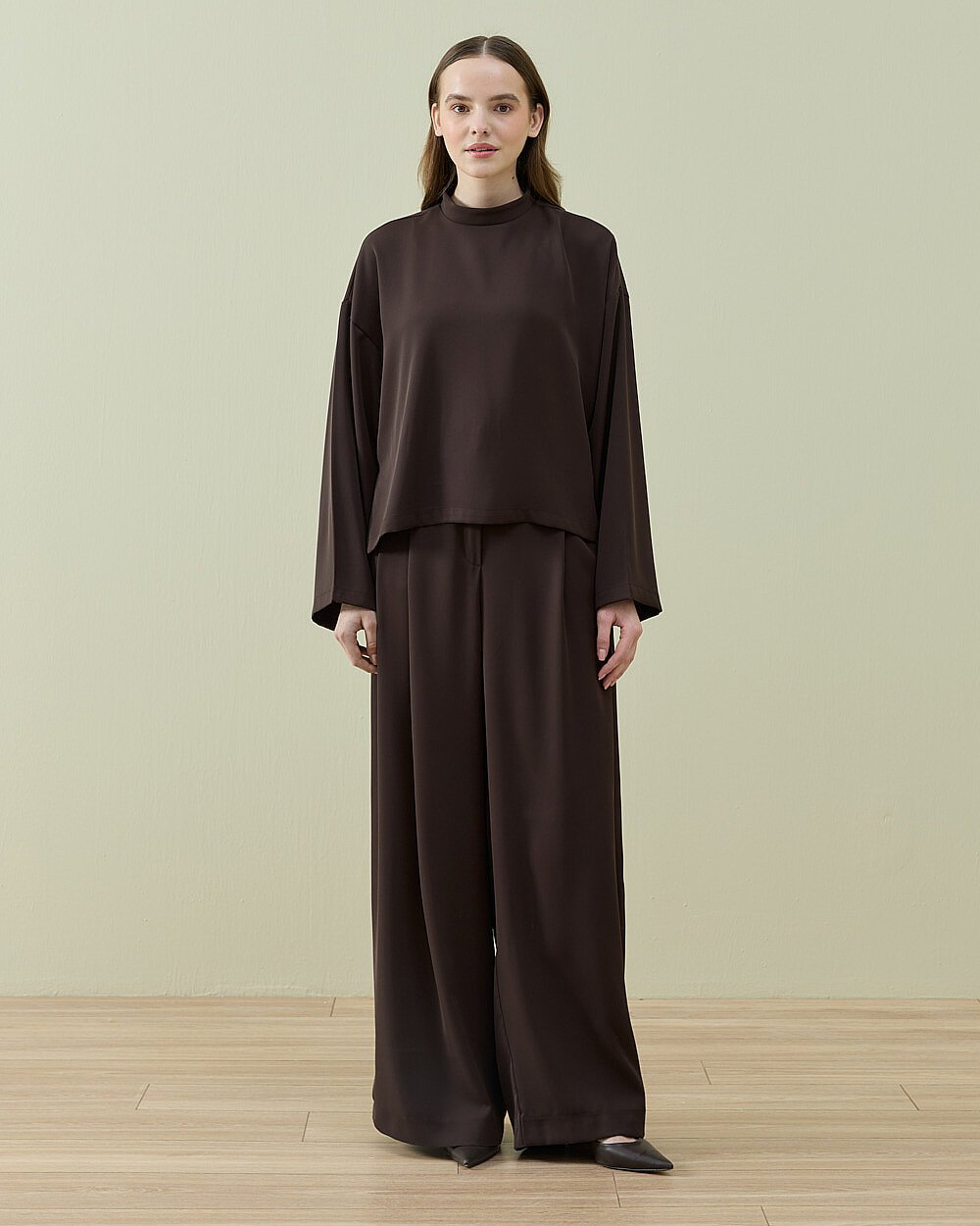 Krep Pantolonlu Takım Kahve - Aybikestil