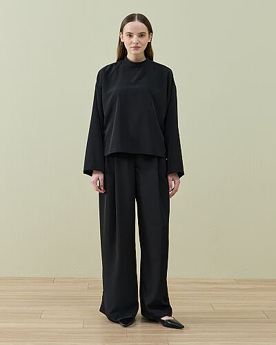 Krep Pantolonlu Takım Siyah 