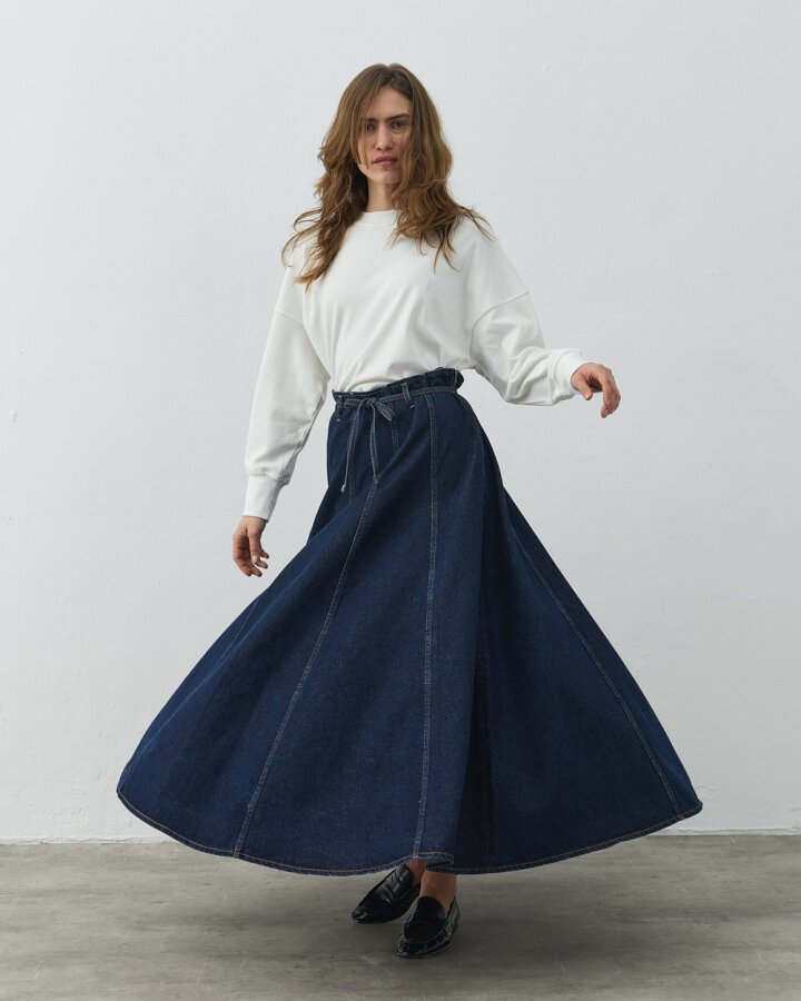 Kulplu Uzun Volanlı Jean Etek Lacivert - Aybikestil (1)
