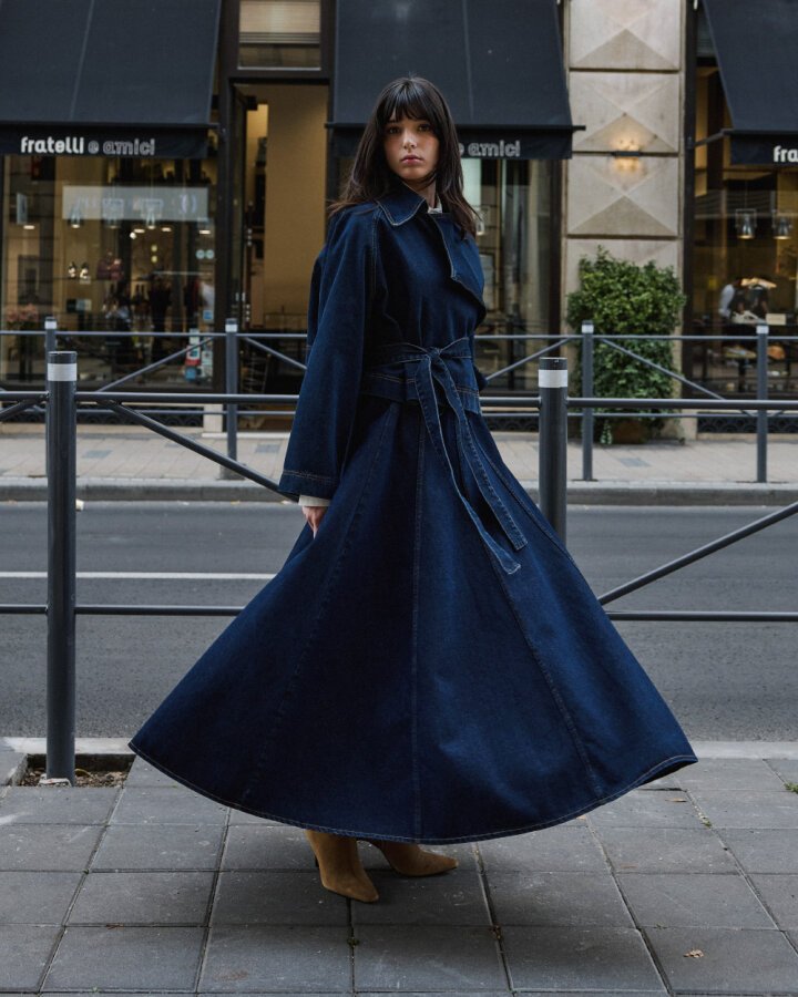 Kuplu Uzun Volanlı Jean Etek Lacivert - Aybikestil (1)