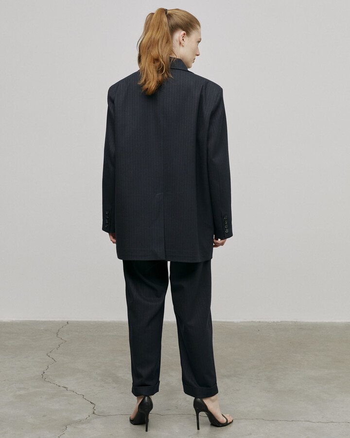 Oversize Dad Blazer Ceket Lacivert Çizgili
