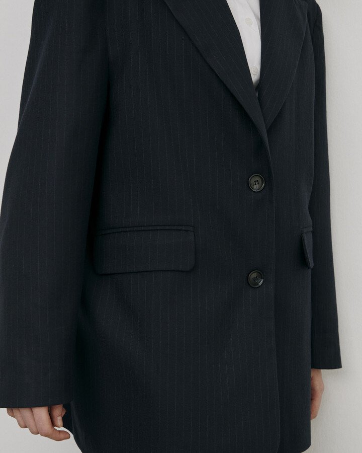 Oversize Dad Blazer Ceket Lacivert Çizgili