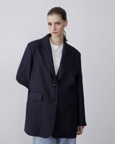 Premium Keten Dad Blazer Ceket Lacivert 