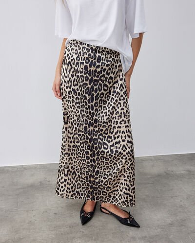 Leopar Saten Uzun Balık Etek Leopar 