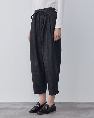 Limited Double Paça Bol Kesim Pile Pantolon Füme Kare Desenli 