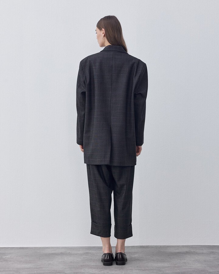 Limited Double Paça Bol Kesim Pile Pantolon Füme Kare Desenli
