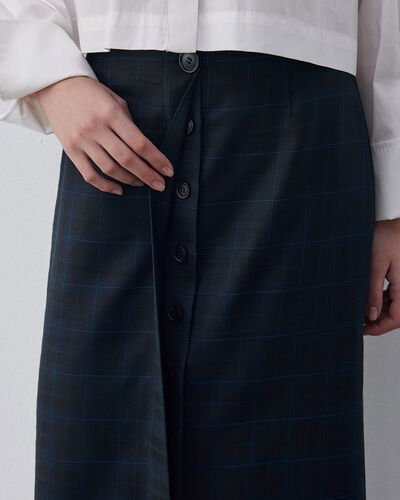 Limited Önden Patlı Düğmeli Kalem Etek Yeşil Ekose - Aybikestil (1)