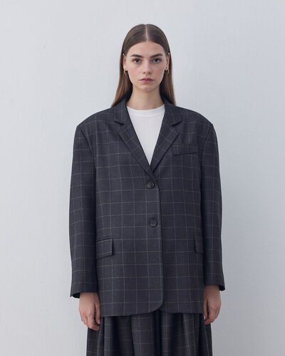 Limited Oversize Boyfriend Blazer Ceket Double Colour Kare Desenli 