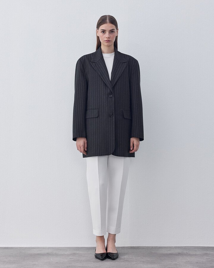Limited Oversize Dad Blazer Ceket Antrasit Çizgili