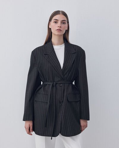 Limited Oversize Dad Blazer Ceket Antrasit Çizgili 