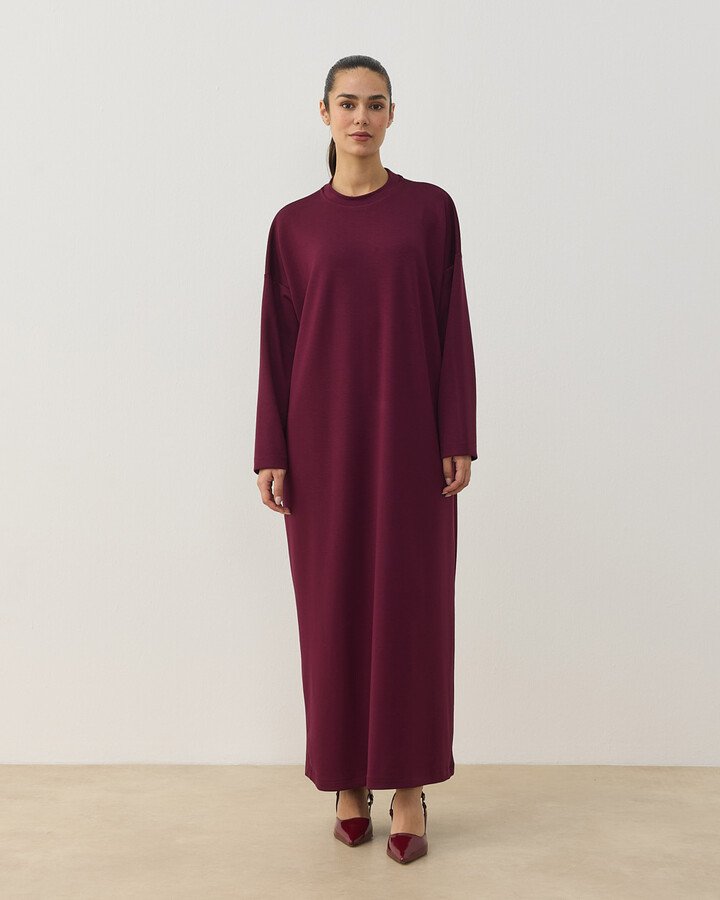 Modal Soft Touch Basic Elbise Bordo