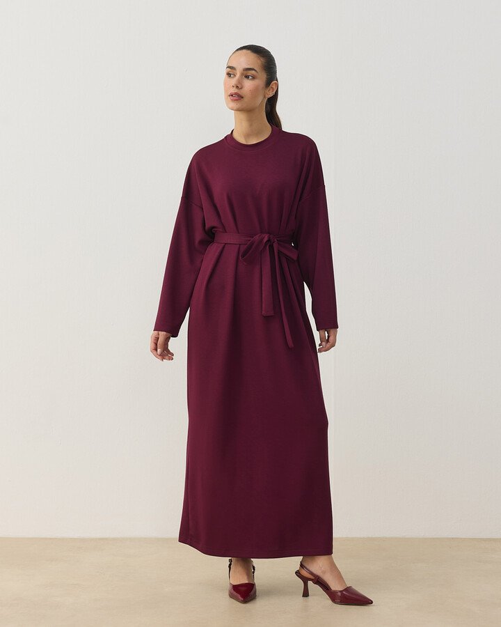 Modal Soft Touch Basic Elbise Bordo