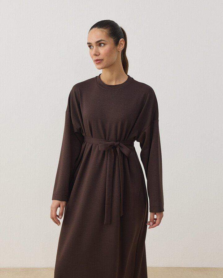 Modal Soft Touch Basic Elbise Kahve