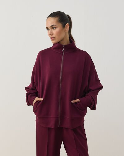 Modal Soft Touch Fermuarlı Sweat Hırka Bordo 