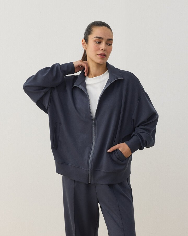 Modal Soft Touch Fermuarlı Sweat Hırka Füme