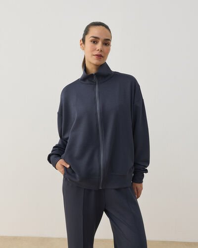 Modal Soft Touch Fermuarlı Sweat Hırka Füme 