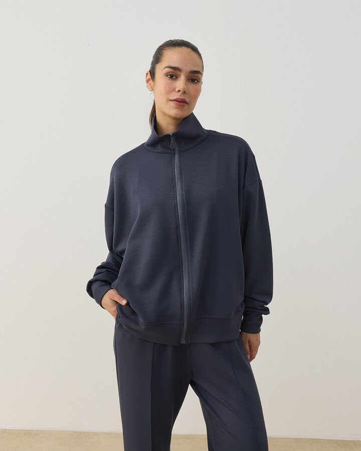 Modal Soft Touch Fermuarlı Sweat Hırka Füme