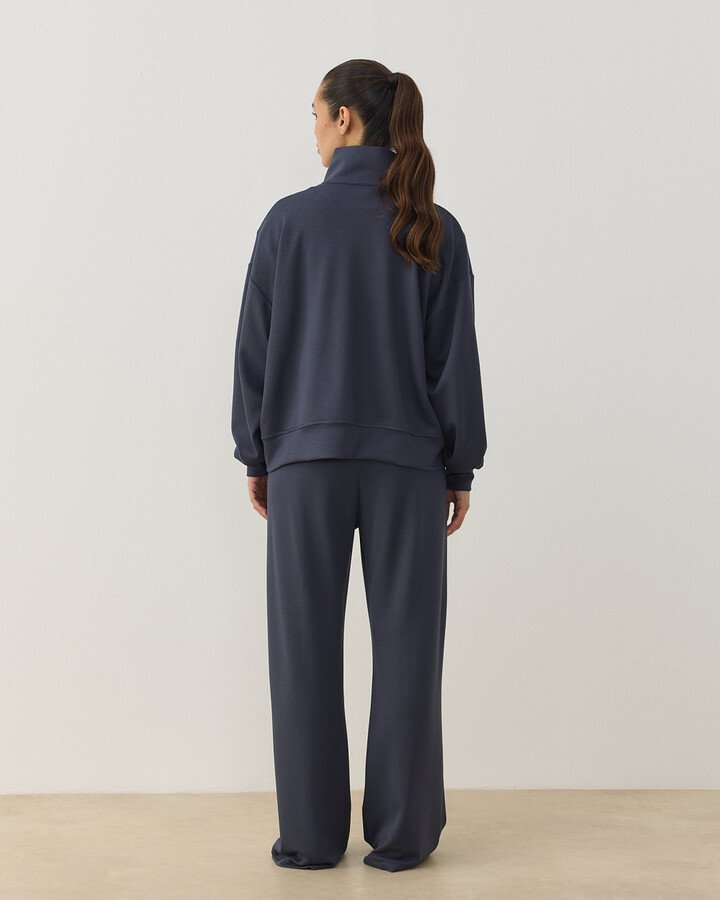 Modal Soft Touch Fermuarlı Sweat Hırka Füme