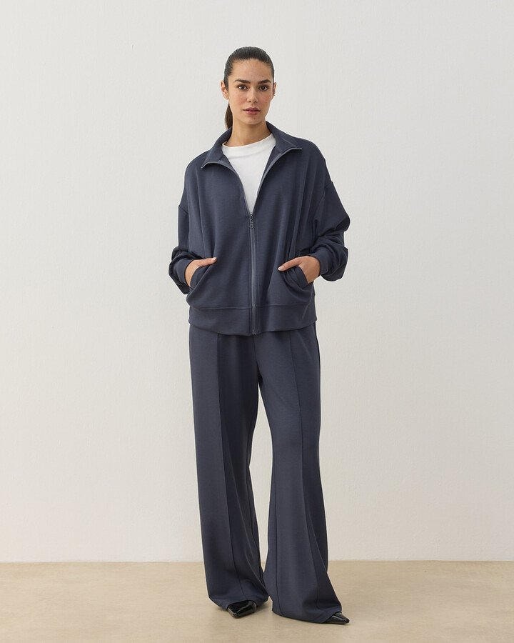 Modal Soft Touch Fermuarlı Sweat Hırka Füme