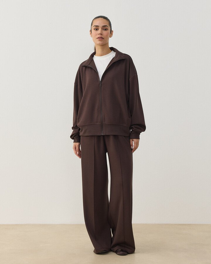 Modal Soft Touch Fermuarlı Sweat Hırka Kahve