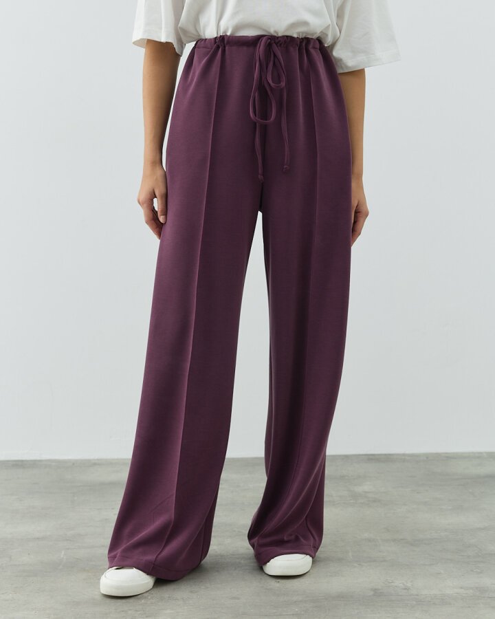 Modal Soft Touch Nervürlü Straight Pantolon Bordo