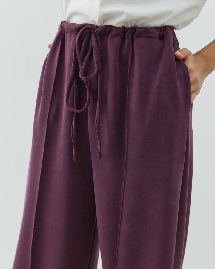 Modal Soft Touch Nervürlü Straight Pantolon Bordo - Aybikestil (1)