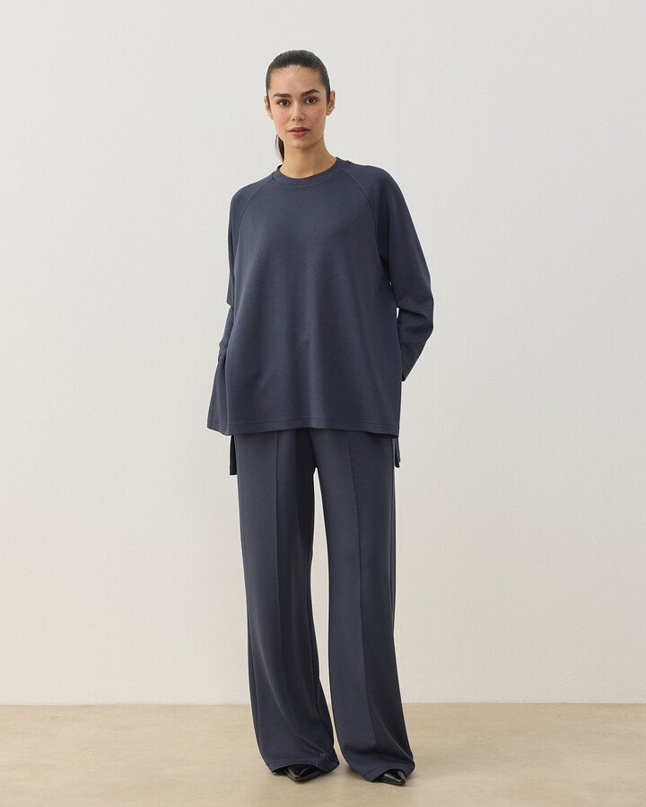 Modal Soft Touch Nervürlü Straight Pantolon Füme