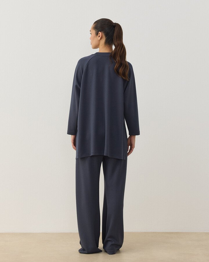 Modal Soft Touch Nervürlü Straight Pantolon Füme
