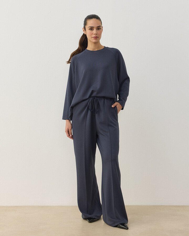 Modal Soft Touch Nervürlü Straight Pantolon Füme