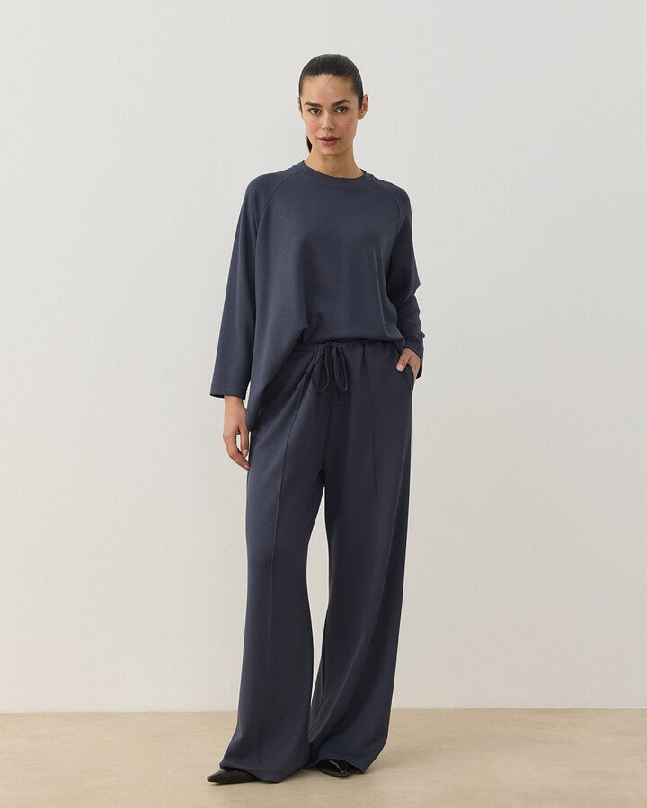 Modal Soft Touch Nervürlü Straight Pantolon Füme