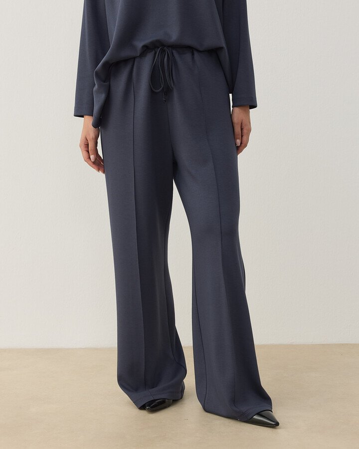 Modal Soft Touch Nervürlü Straight Pantolon Füme