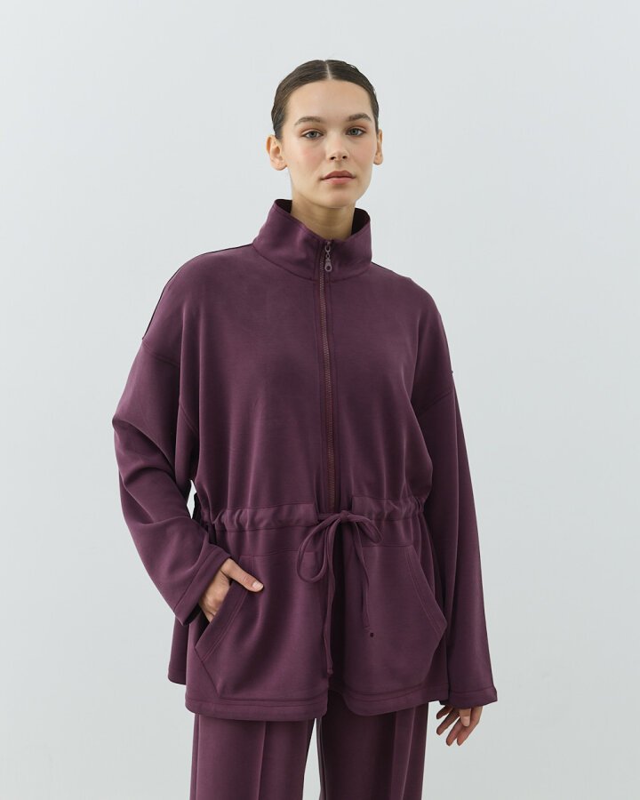 Modal Soft Touch Tünelli Fermuarlı Hırka Bordo - Aybikestil