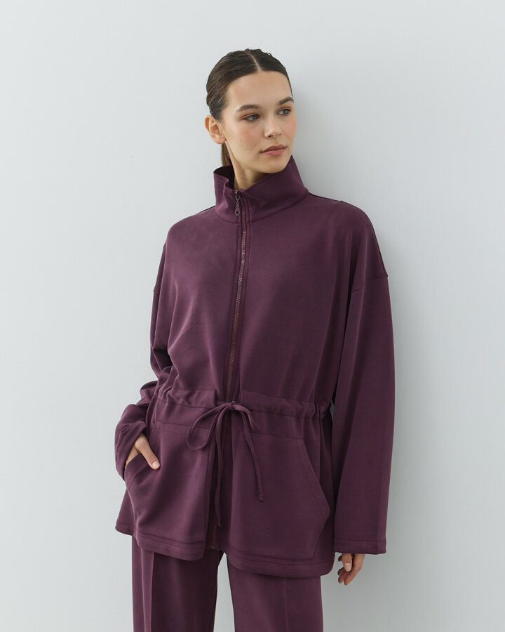 Modal Soft Touch Tünelli Fermuarlı Hırka Bordo - Aybikestil (1)