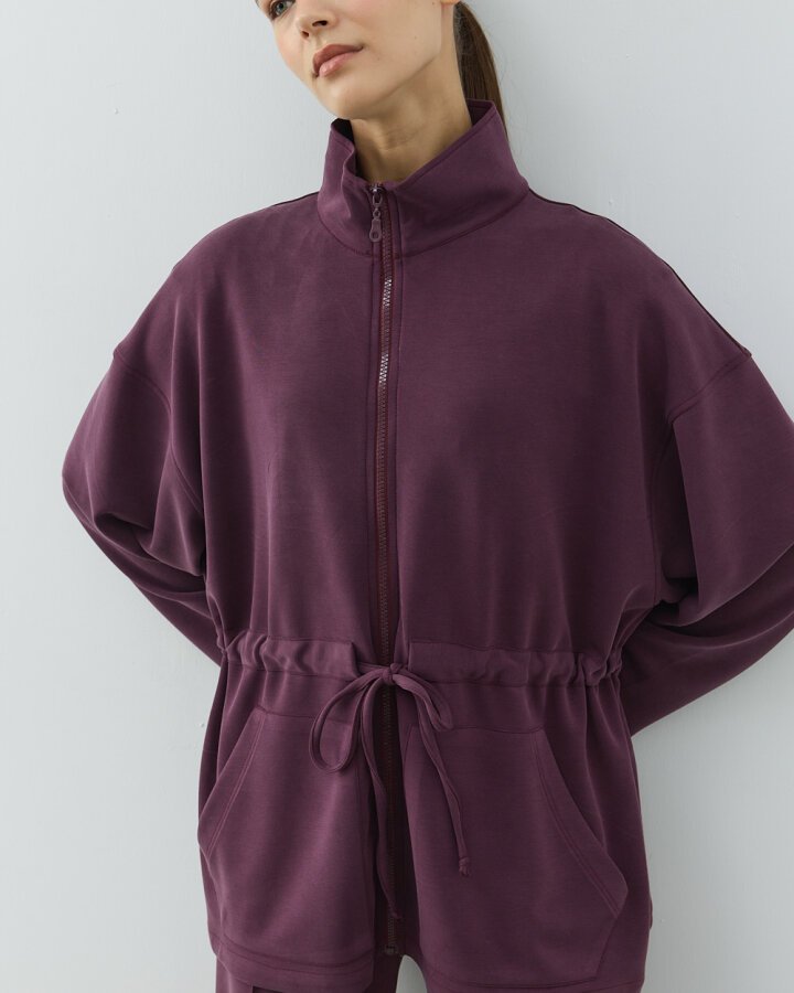 Modal Soft Touch Tünelli Fermuarlı Hırka Bordo - Aybikestil (1)