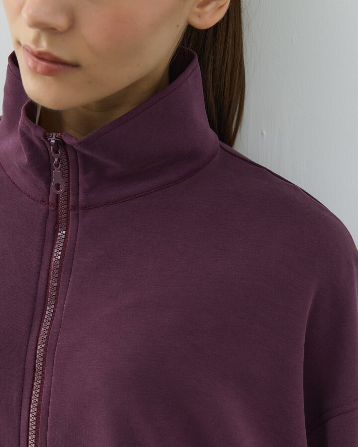 Modal Soft Touch Tünelli Fermuarlı Hırka Bordo - Aybikestil (1)