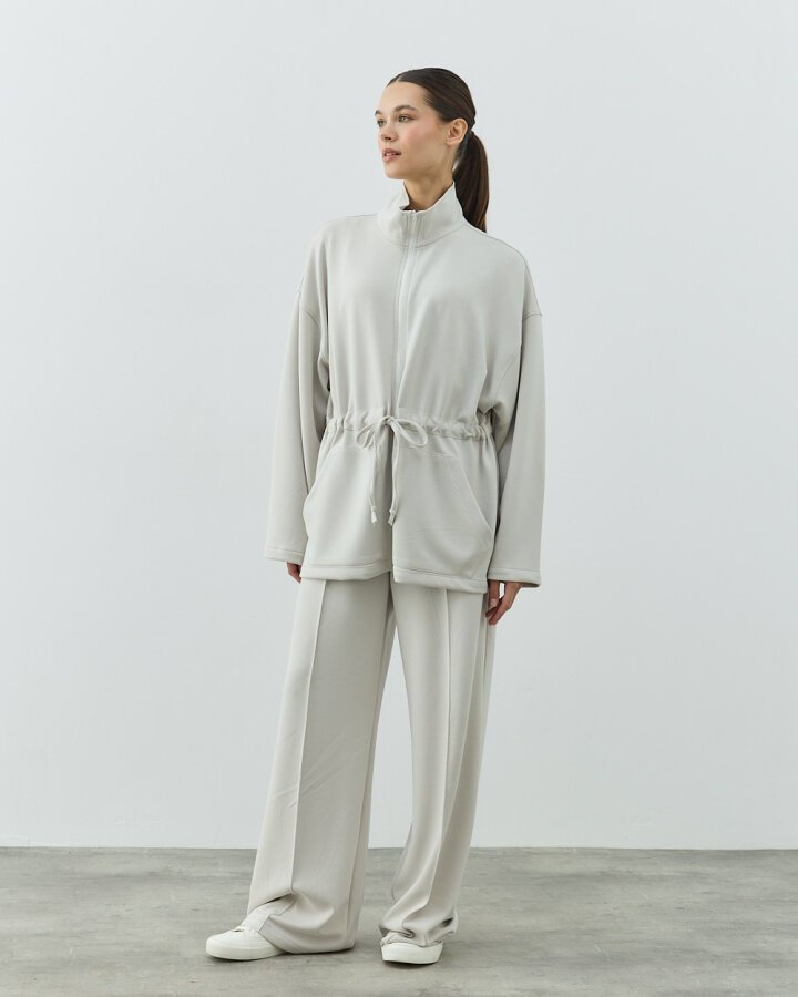 Modal Soft Touch Tünelli Fermuarlı Hırka Taş - Aybikestil (1)