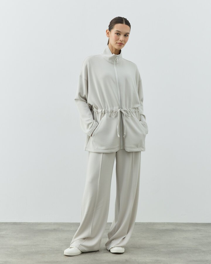 Modal Soft Touch Tünelli Fermuarlı Hırka Taş - Aybikestil (1)